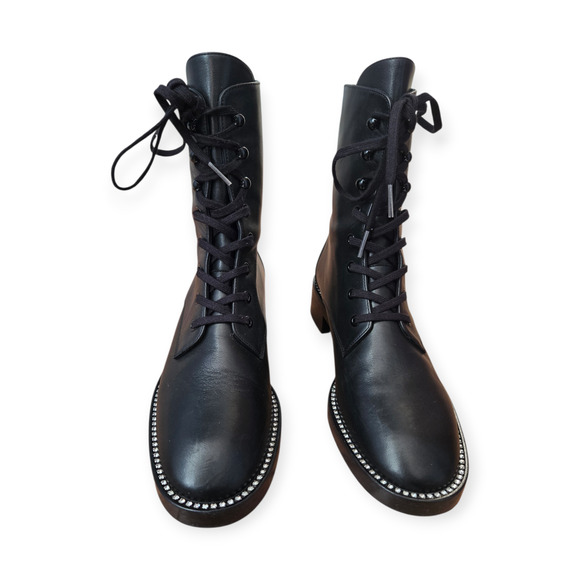 Stuart Weitzman Black Crystal Sondra Shine Smooth Calf Leather Bootie Size 7.5 - Picture 3 of 12